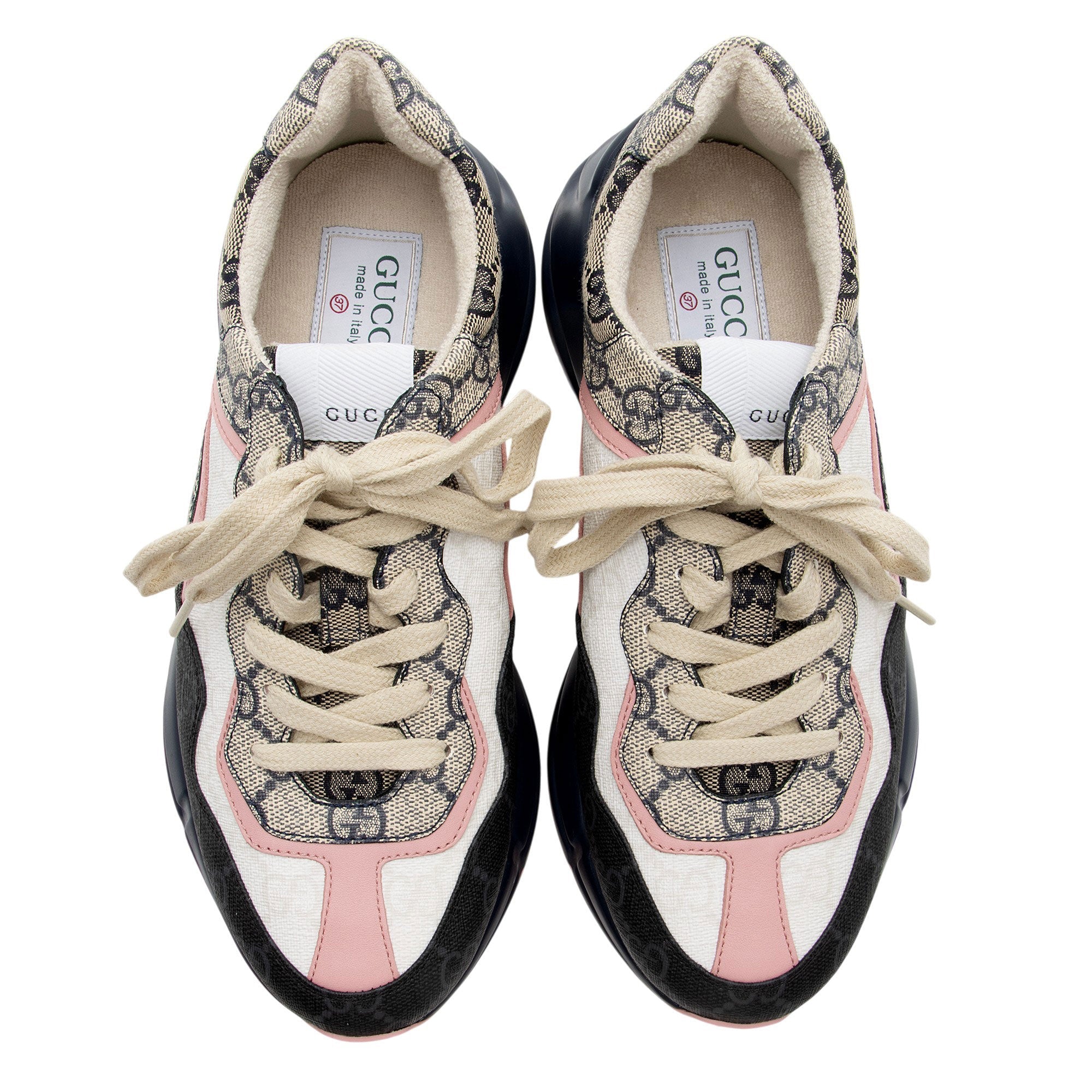 Gucci GG Supreme Mixed Fabric Rhyton Sneakers - Size 7 / 37