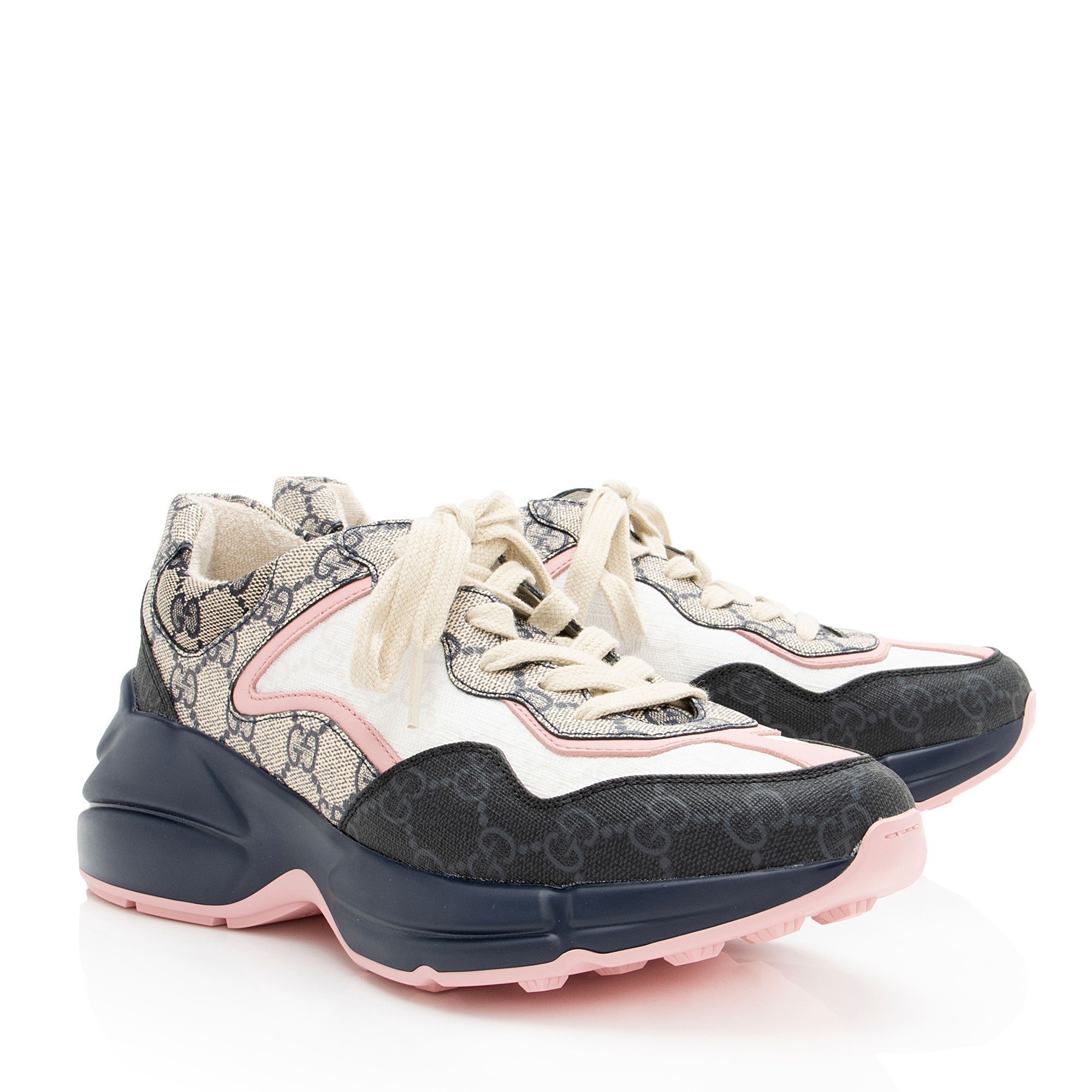 Gucci GG Supreme Mixed Fabric Rhyton Sneakers - Size 7 / 37