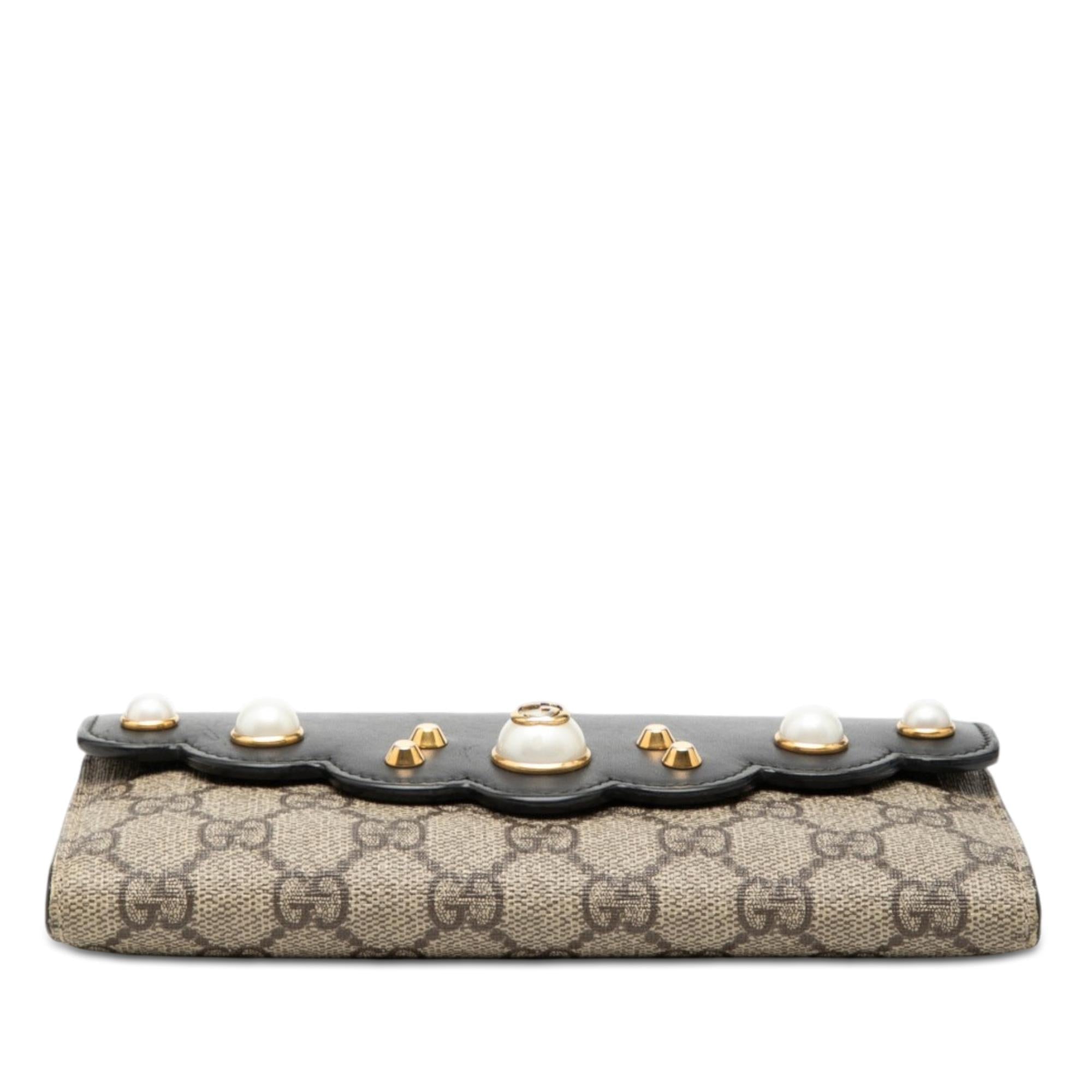 Gucci GG Supreme Pearl Studded Peony Long Wallet