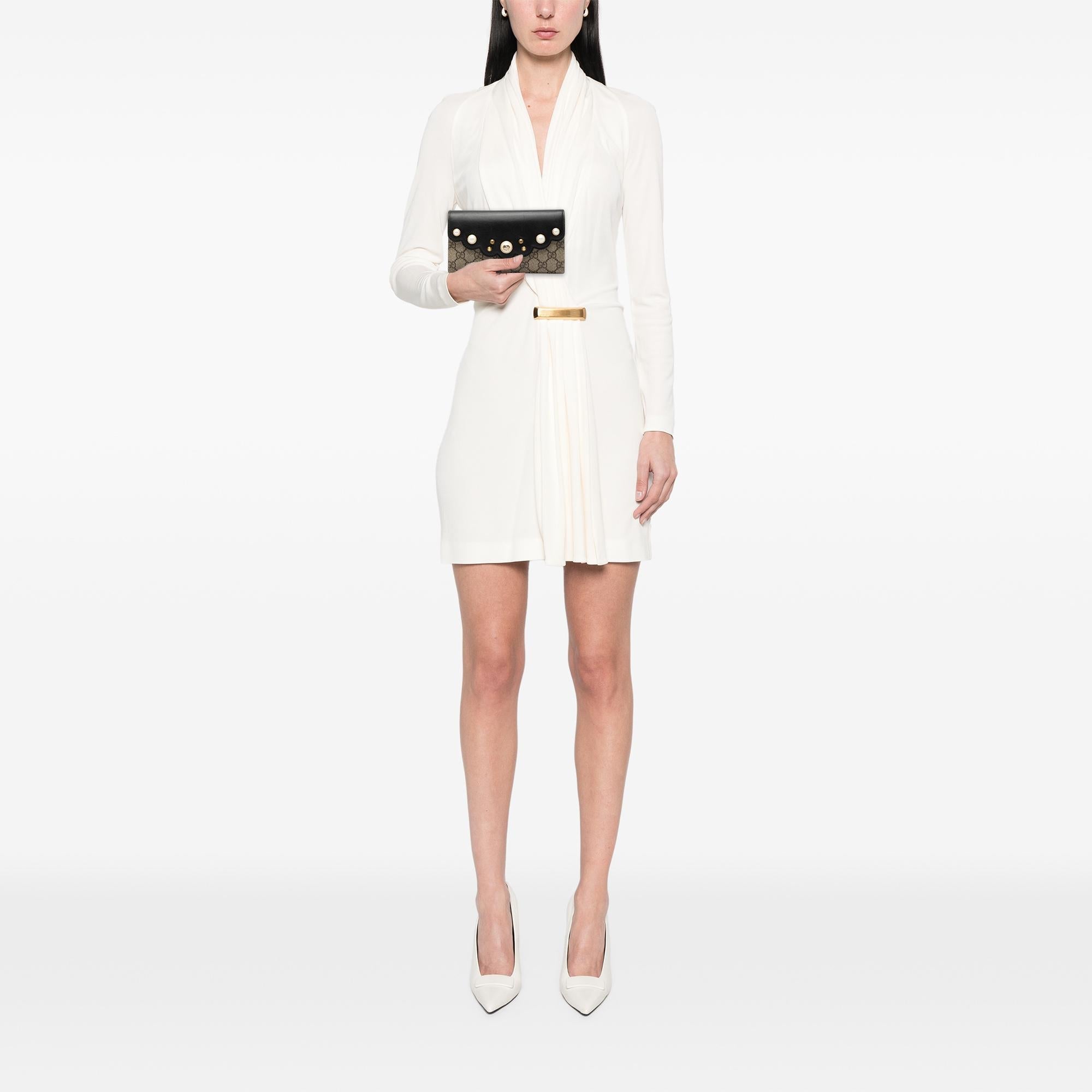 Gucci GG Supreme Pearl Studded Peony Long Wallet
