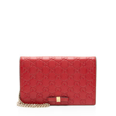 Gucci Guccissima Leather Signature Bow Mini Wallet on Chain