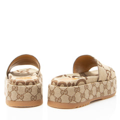 Gucci Jumbo GG Canvas Angelina Slide Platform Sandals - Size 7 / 37