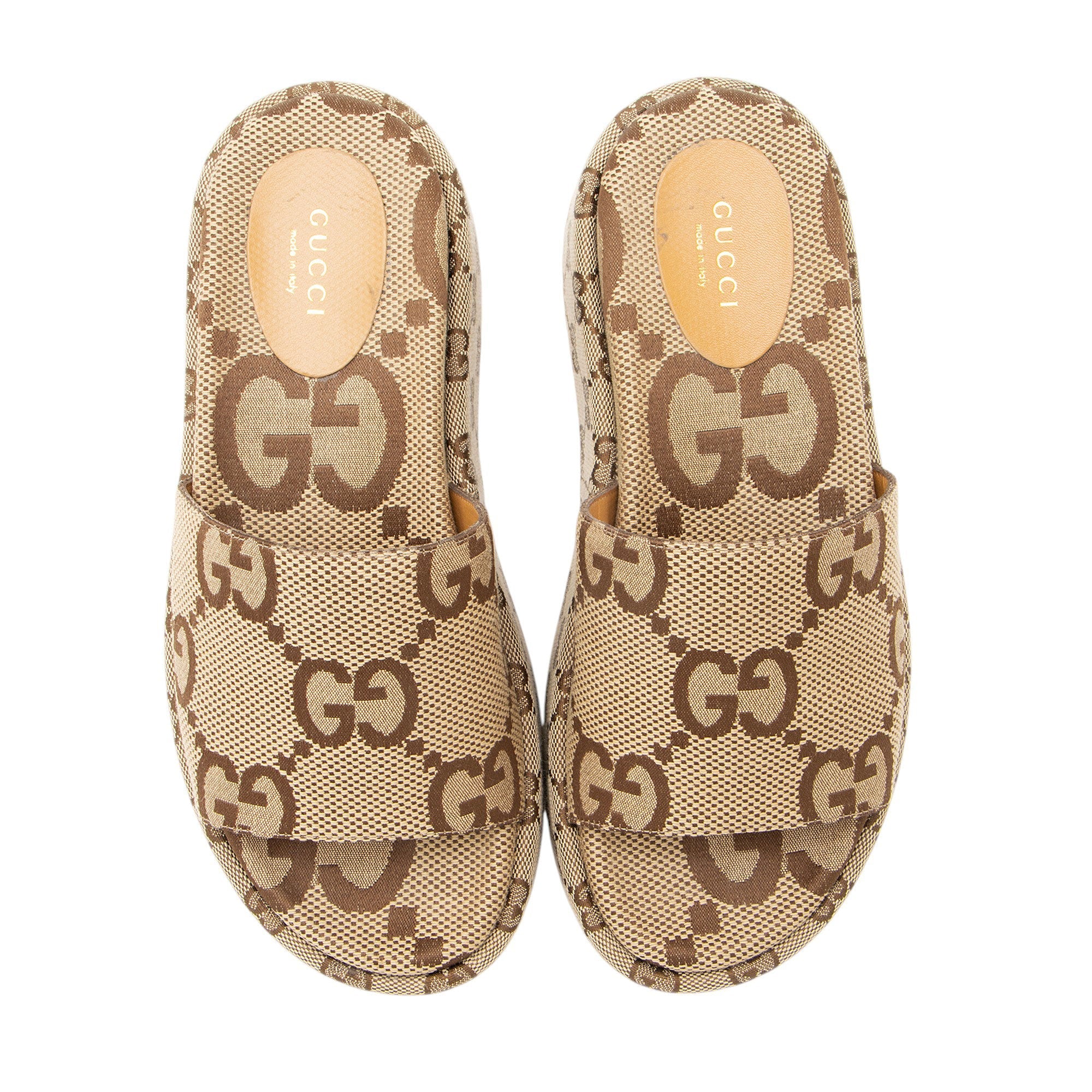 Gucci Jumbo GG Canvas Angelina Slide Platform Sandals - Size 7 / 37