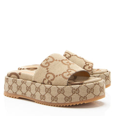 Gucci Jumbo GG Canvas Angelina Slide Platform Sandals - Size 7 / 37