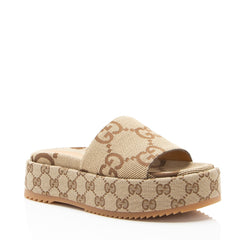 Gucci Jumbo GG Canvas Angelina Slide Platform Sandals - Size 7 / 37