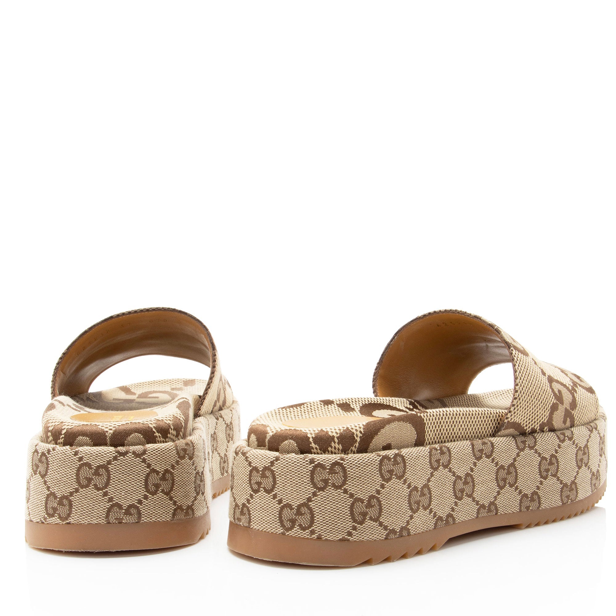 Gucci Jumbo GG Canvas Angelina Slide Platform Sandals - Size 7 / 37