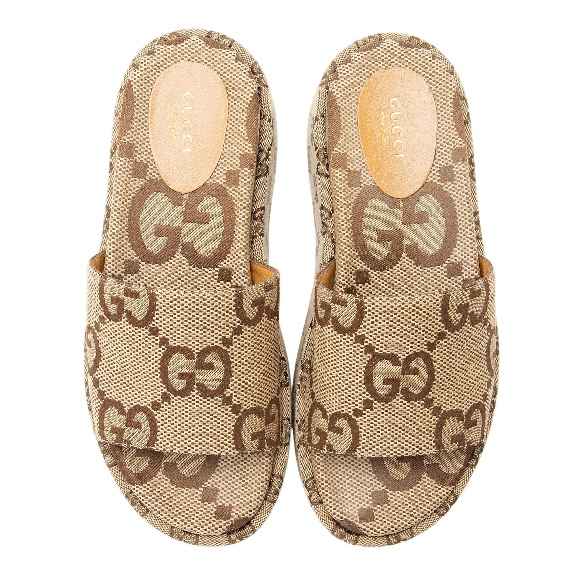 Gucci Jumbo GG Canvas Angelina Slide Platform Sandals - Size 7 / 37