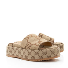 Gucci Jumbo GG Canvas Angelina Slide Platform Sandals - Size 7 / 37