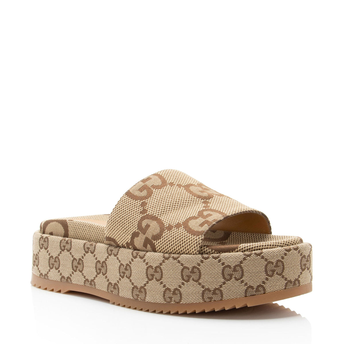 Gucci Jumbo GG Canvas Angelina Slide Platform Sandals - Size 7 / 37