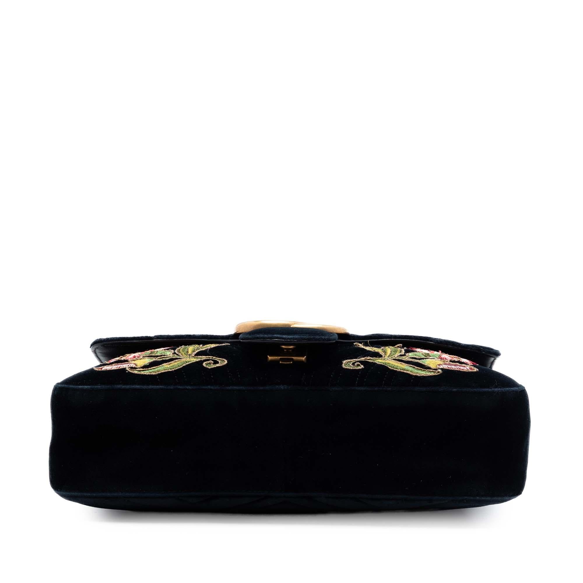Gucci Large GG Marmont Matelasse Velvet Embroidered Loved Shoulder Bag