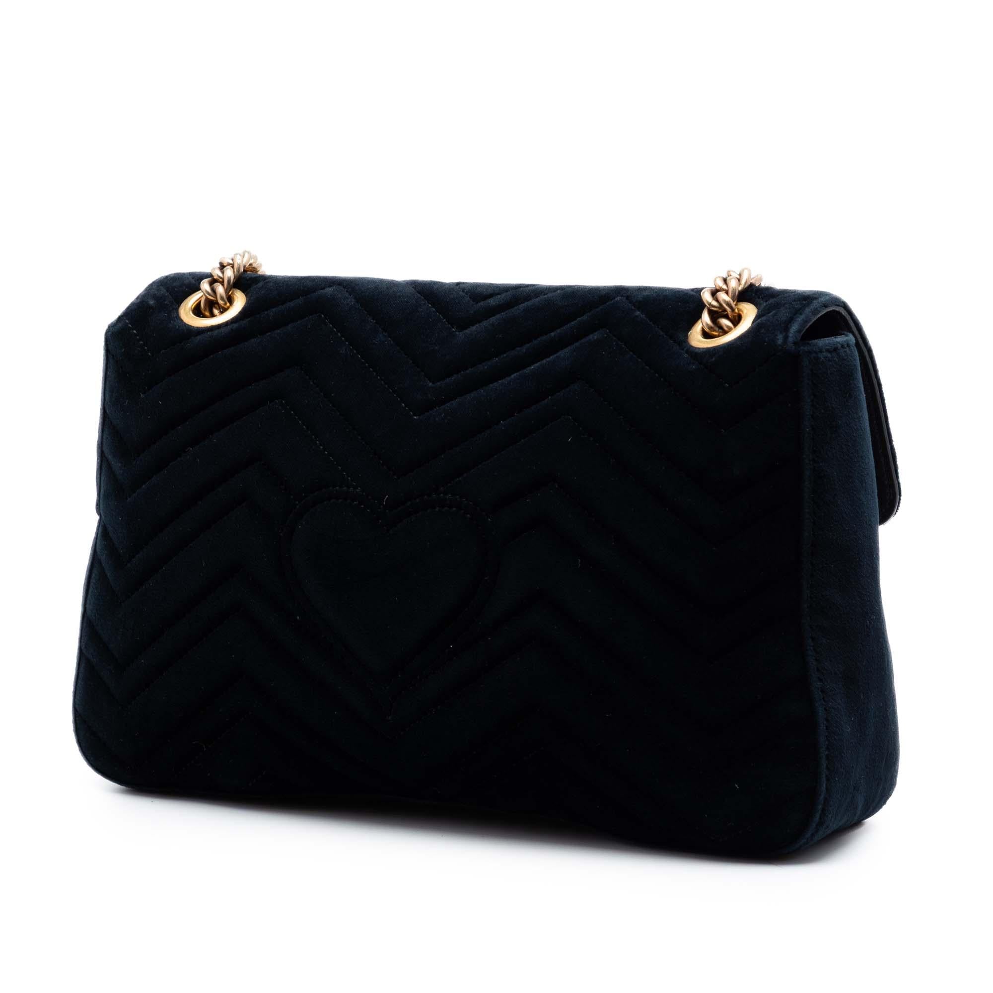 Gucci Large GG Marmont Matelasse Velvet Embroidered Loved Shoulder Bag