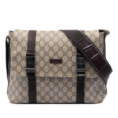 Gucci Large GG Supreme Double Buckle Flap Messenger Bag