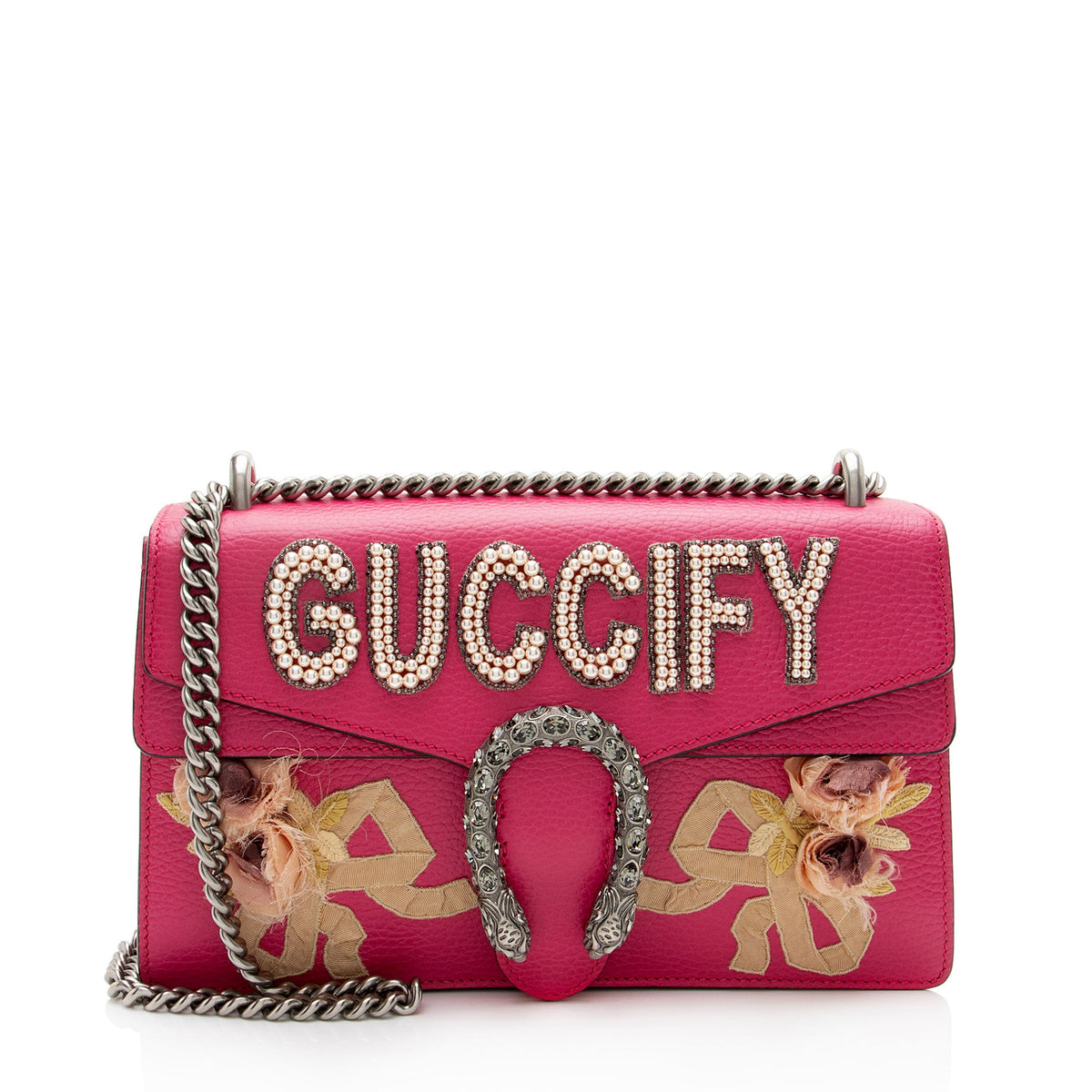 Gucci Leather Guccify Pearl Embellished Dionysus Medium Shoulder Bag