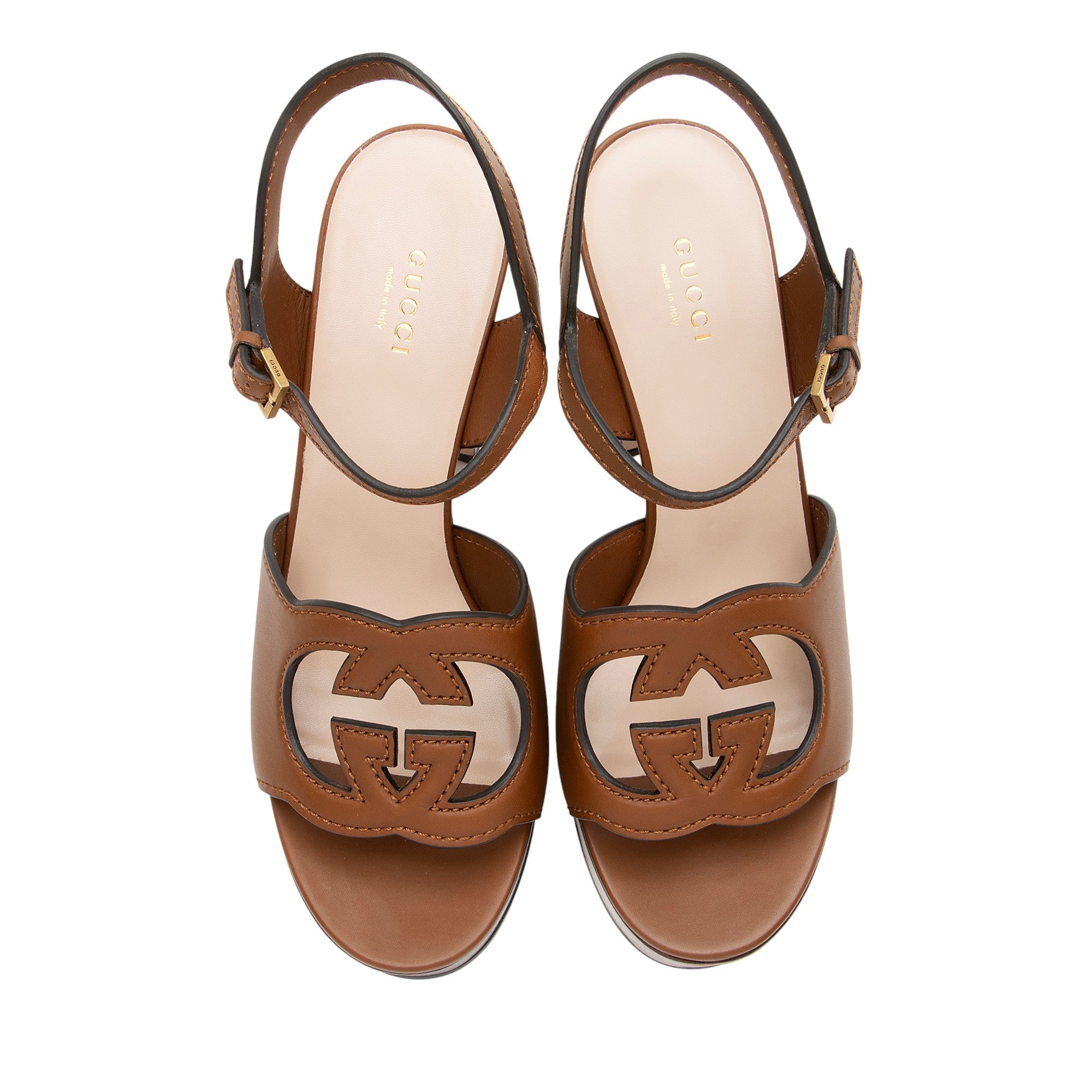 Gucci Leather Interlocking G Cutout Platform Sandals - Size 9 / 39