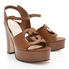 Gucci Leather Interlocking G Cutout Platform Sandals - Size 9 / 39