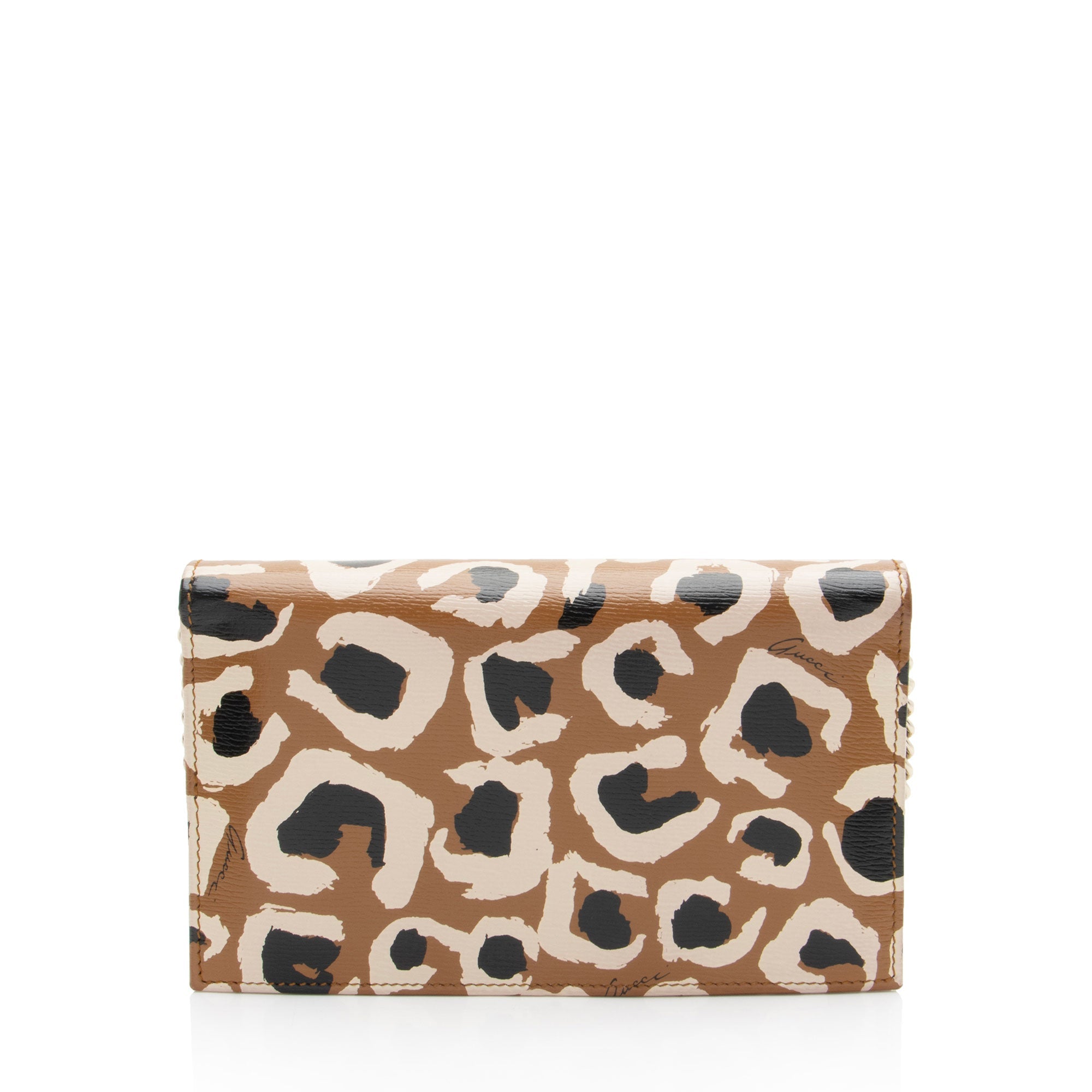 Gucci Leather Leopard Betty Wallet On Chain