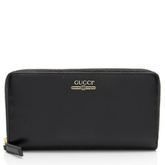 Gucci Leather Logo Print Zip Around Wallet