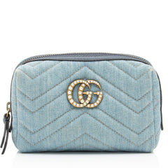 Gucci Matelasse Denim Pearl GG Marmont Cosmetic Case