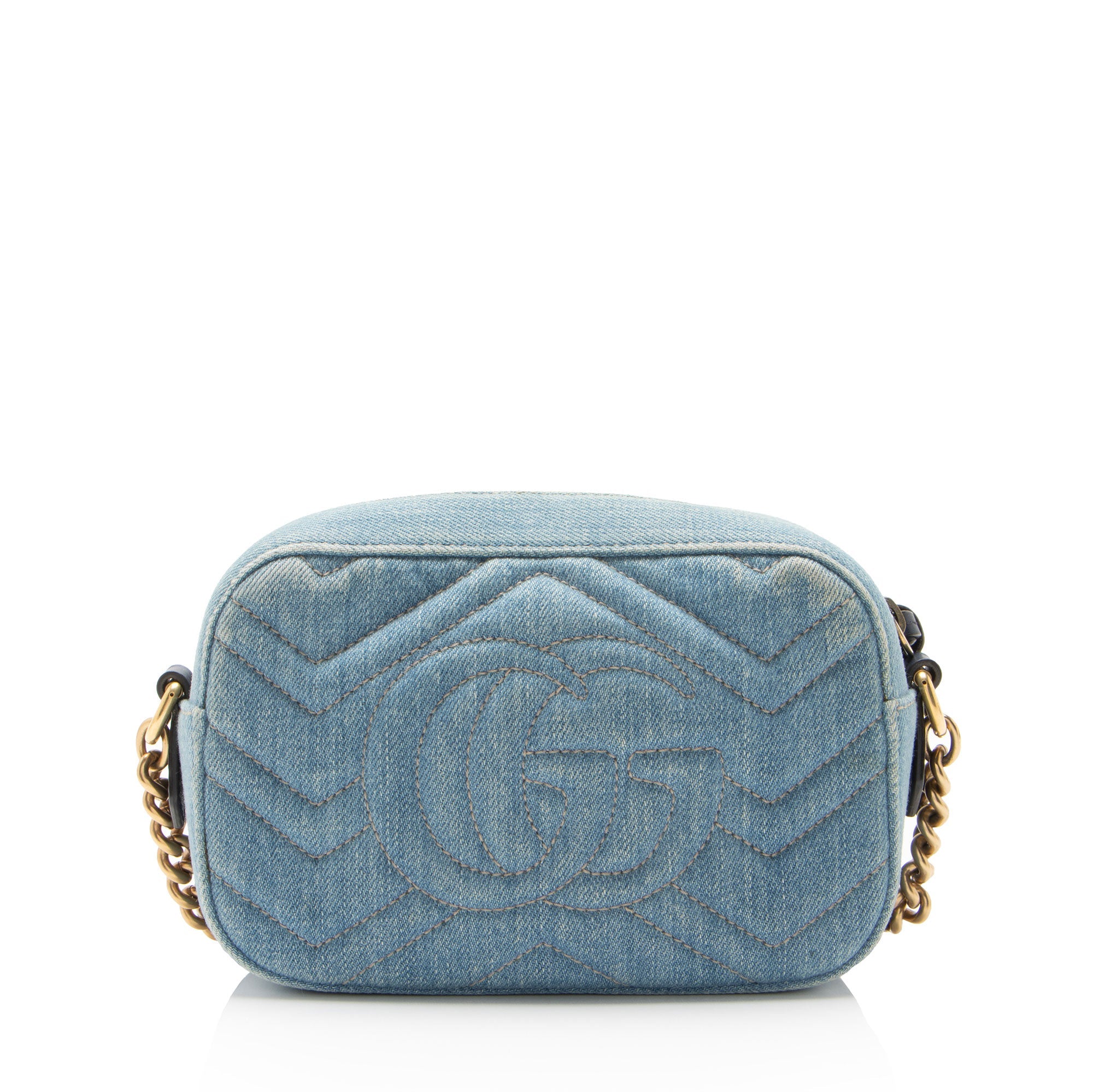Gucci Matelasse Denim Pearl GG Marmont Mini Camera Bag