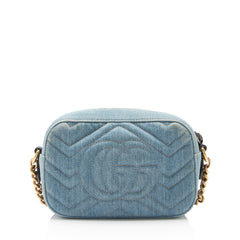 Gucci Matelasse Denim Pearl GG Marmont Mini Camera Bag