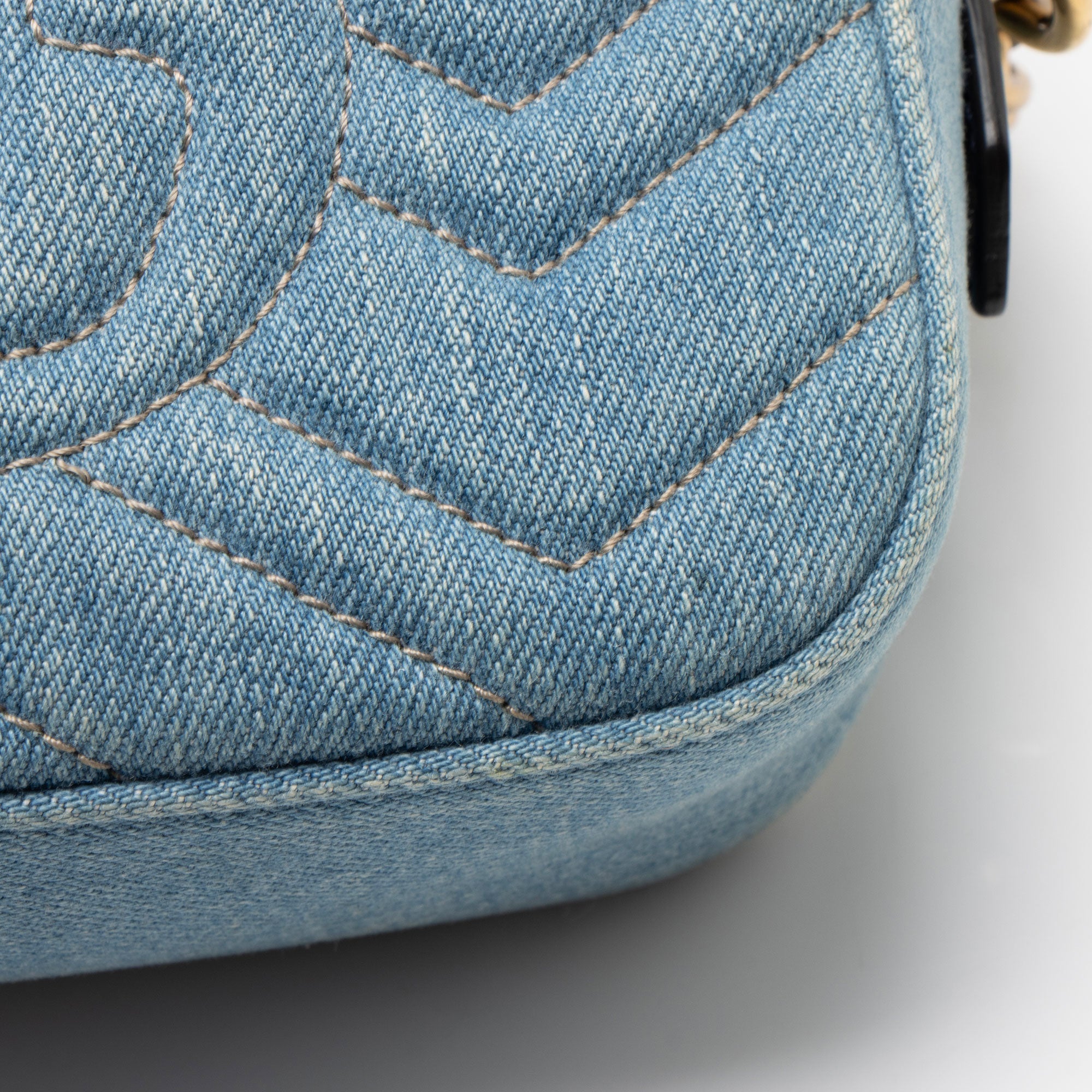 Gucci Matelasse Denim Pearl GG Marmont Mini Camera Bag