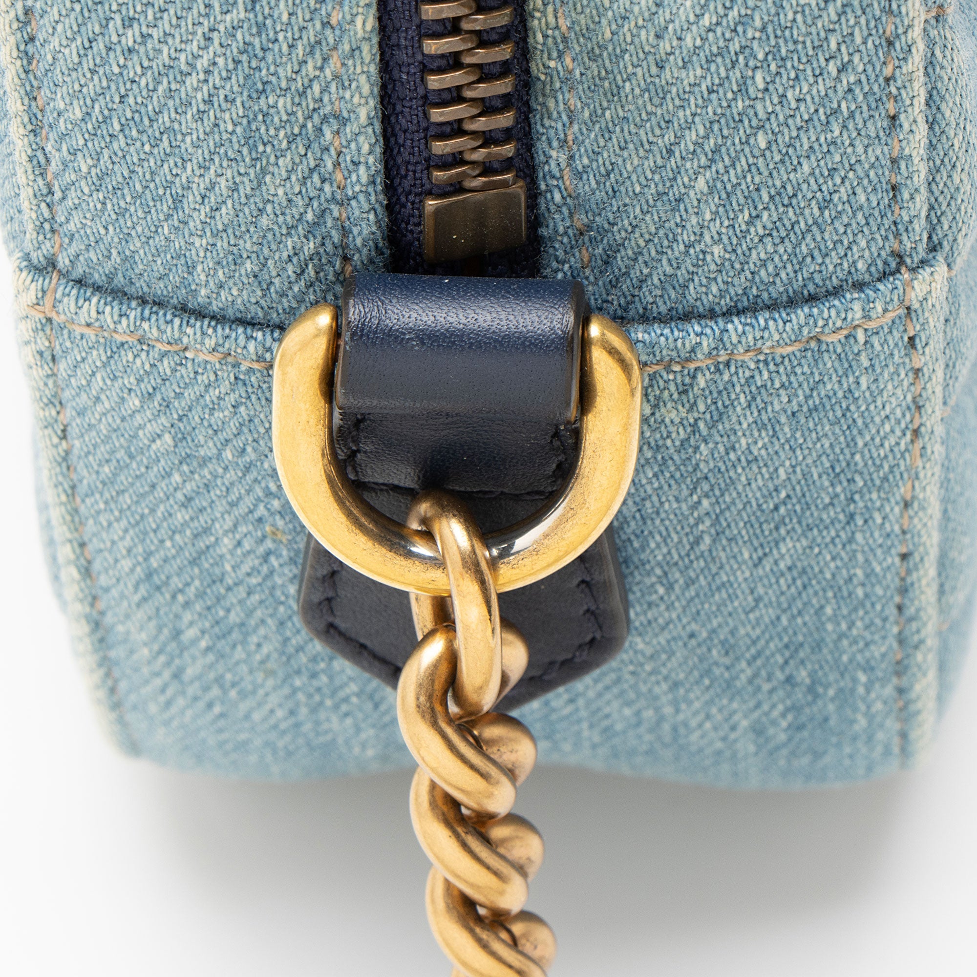 Gucci Matelasse Denim Pearl GG Marmont Mini Camera Bag