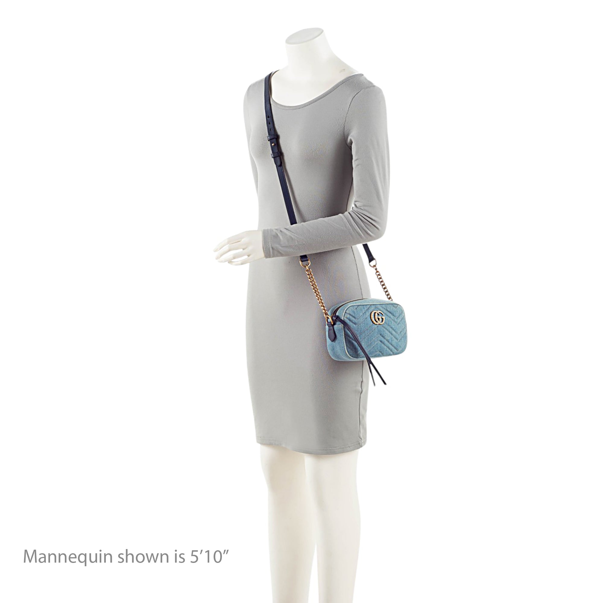 Gucci Matelasse Denim Pearl GG Marmont Mini Camera Bag