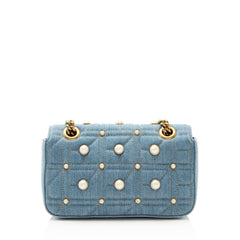 Gucci Matelasse Denim Pearl GG Marmont Small Flap Bag