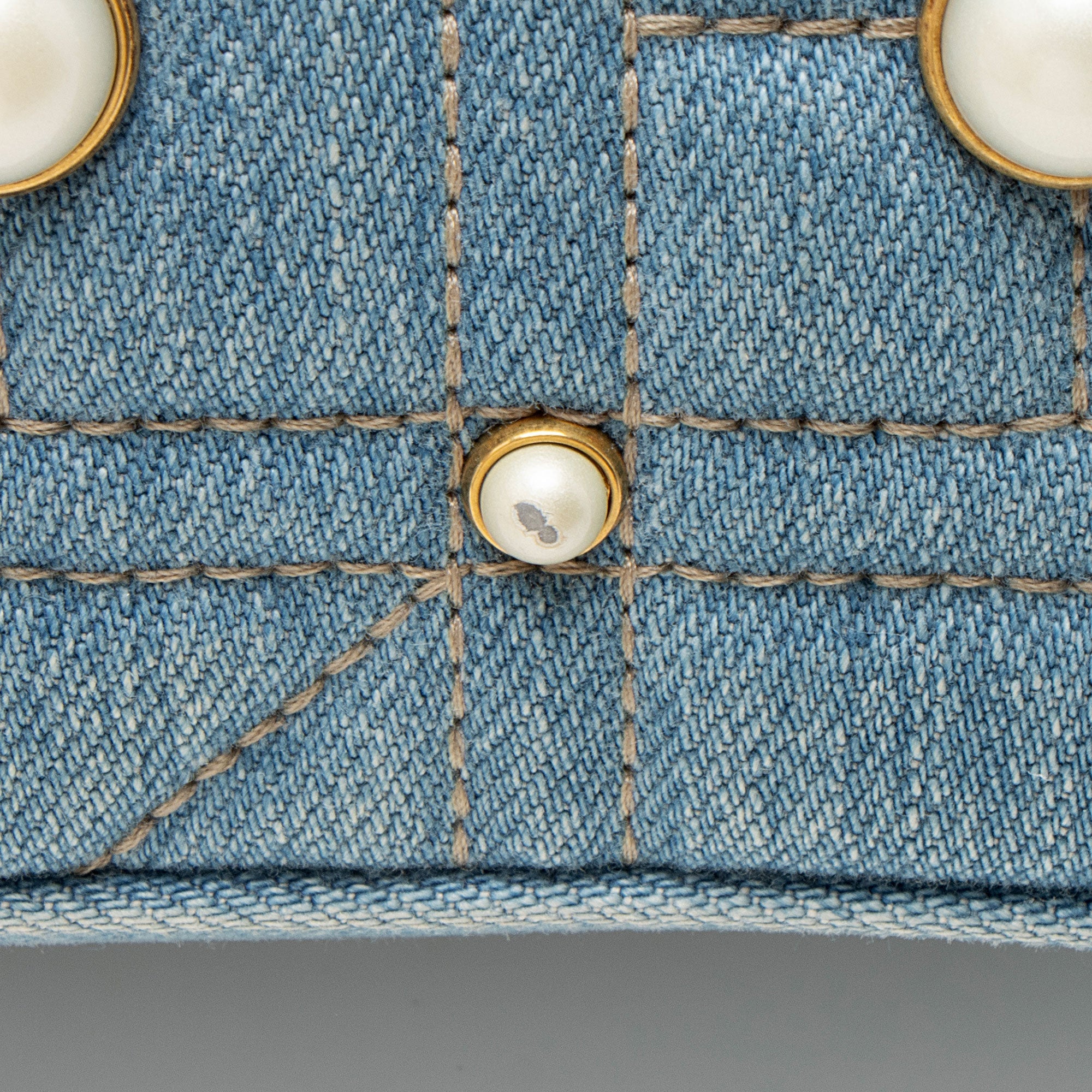 Gucci Matelasse Denim Pearl GG Marmont Small Flap Bag