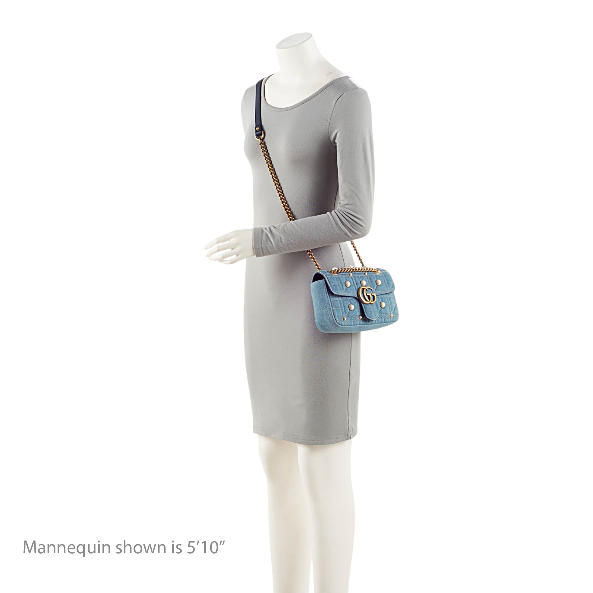 Gucci Matelasse Denim Pearl GG Marmont Small Flap Bag