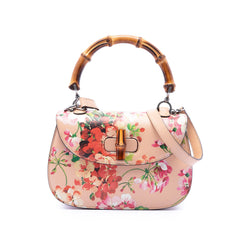 Gucci Medium Calfskin Blooms Bamboo Top Handle Bag