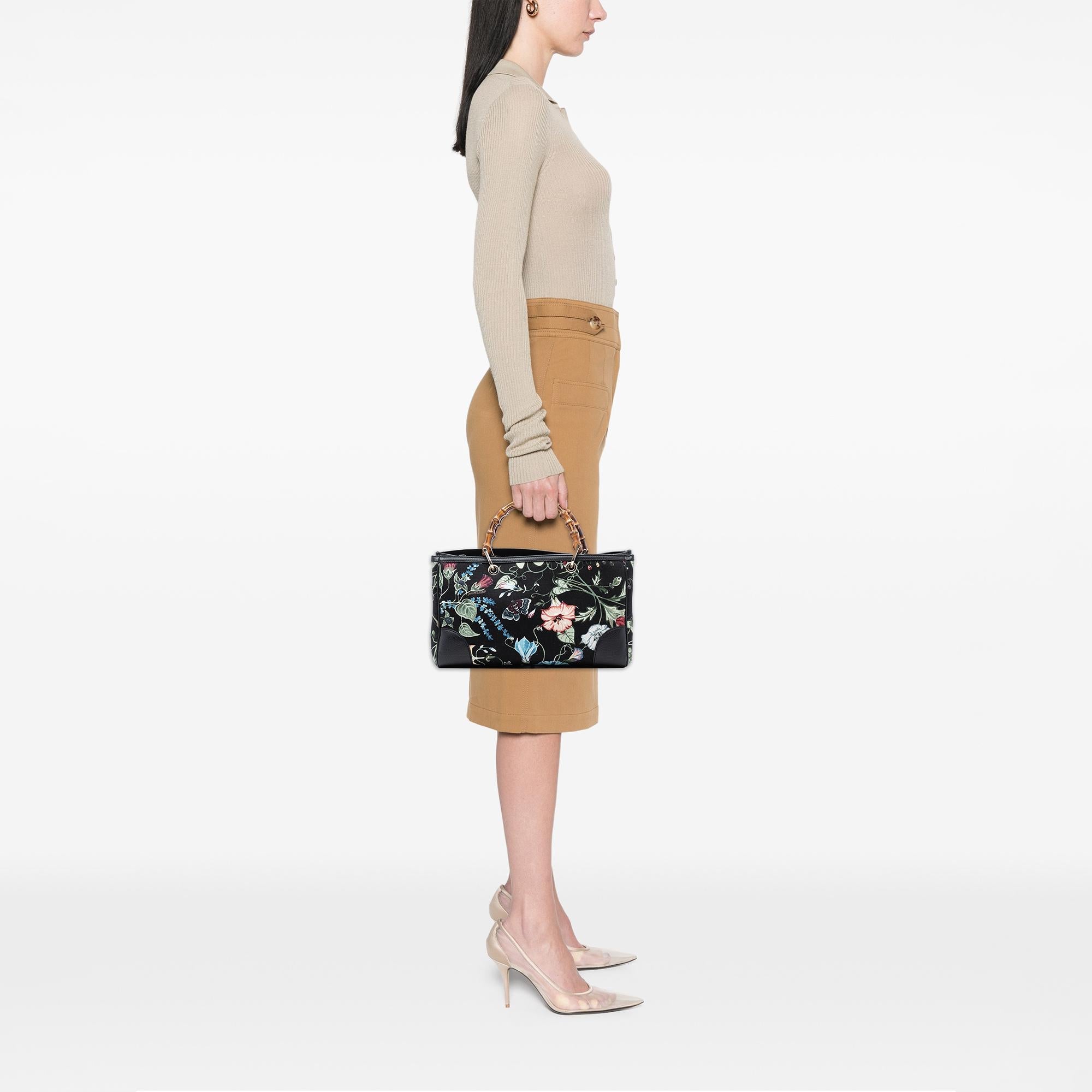 Gucci Medium Canvas Flora Knight Bamboo Shopper Satchel