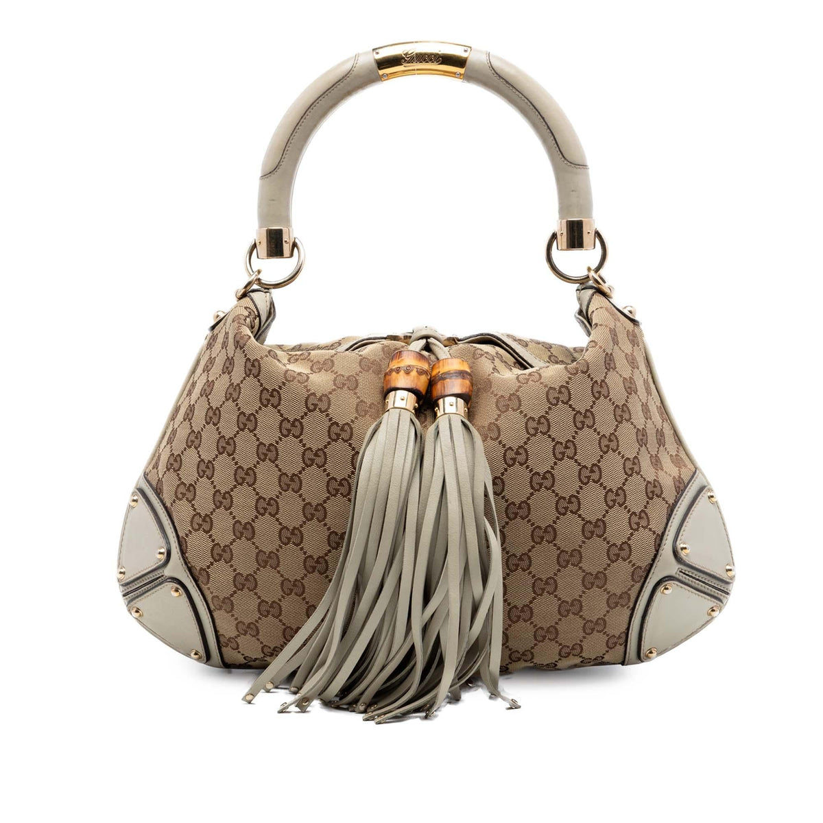 Gucci Medium GG Canvas Bamboo Indy Hobo