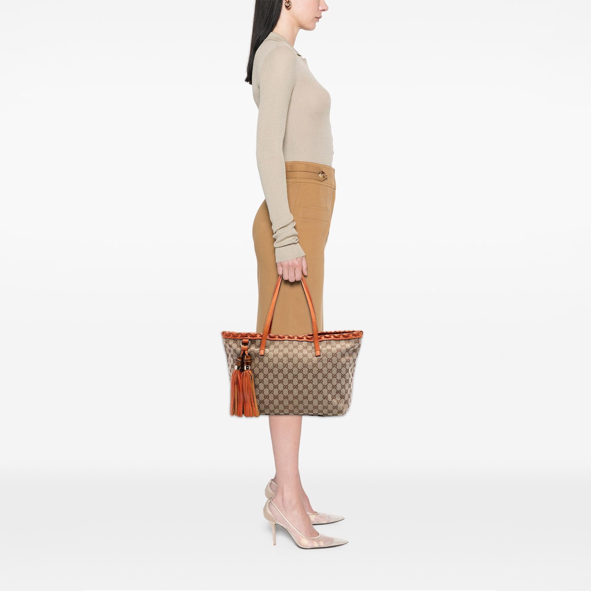 Gucci Medium GG Canvas Bamboo Tassel Tote