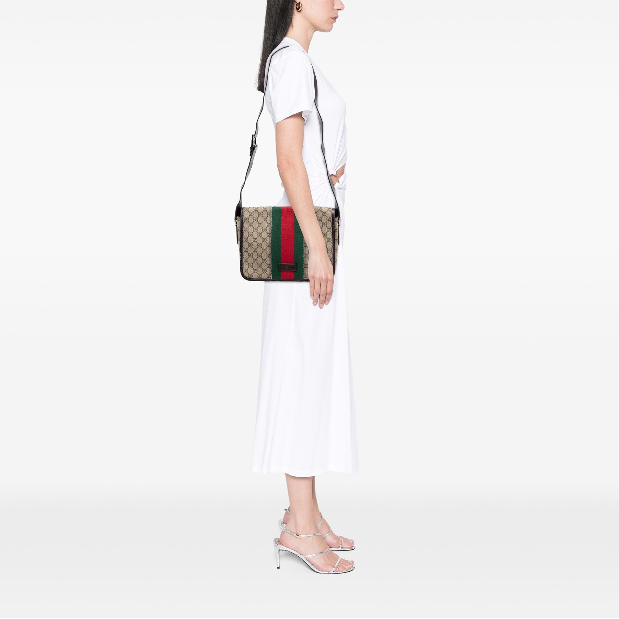 Gucci Medium GG Supreme Web Flap Messenger Bag