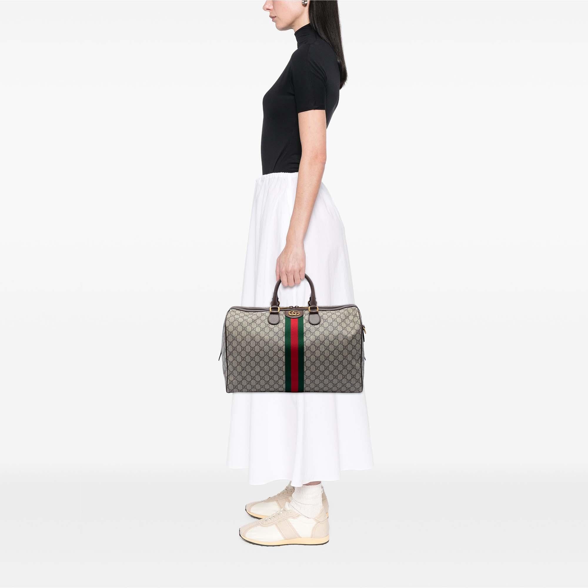 Gucci Medium GG Supreme Web Ophidia Carry On Duffle Bag