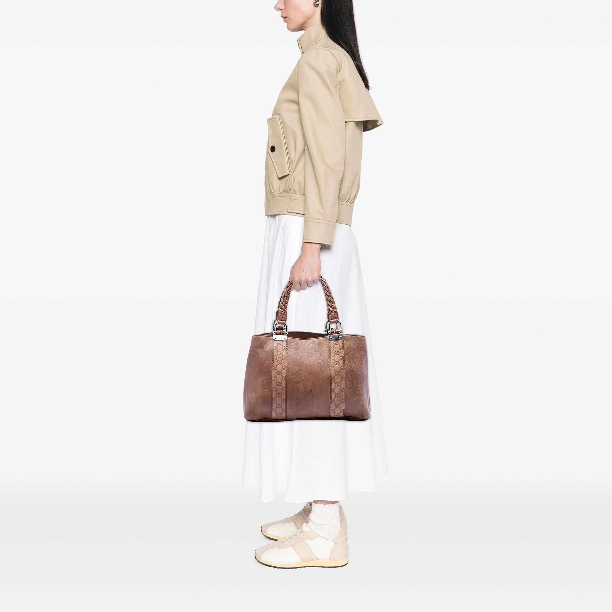 Gucci Medium Guccissima Trimmed Leather Bamboo Libeccio Tote