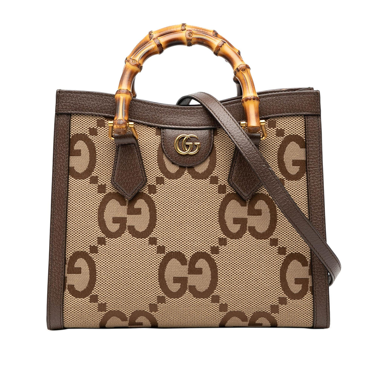 Gucci Medium Jumbo GG Canvas Bamboo Diana Satchel