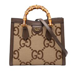Gucci Medium Jumbo GG Canvas Bamboo Diana Satchel