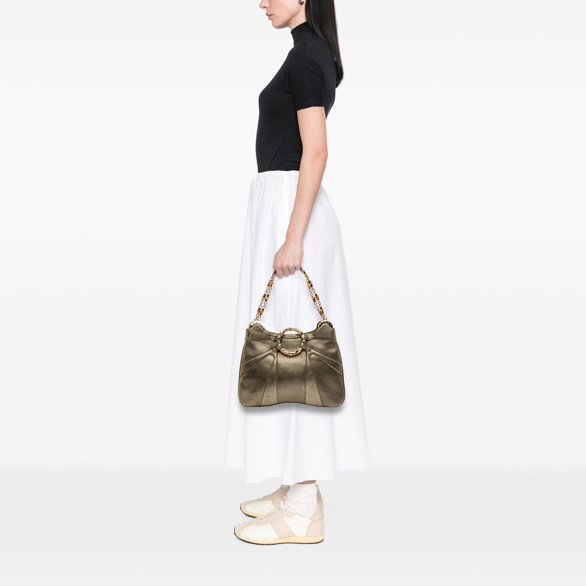 Gucci Metallic Calfskin Bamboo Ring Chain Shoulder Bag