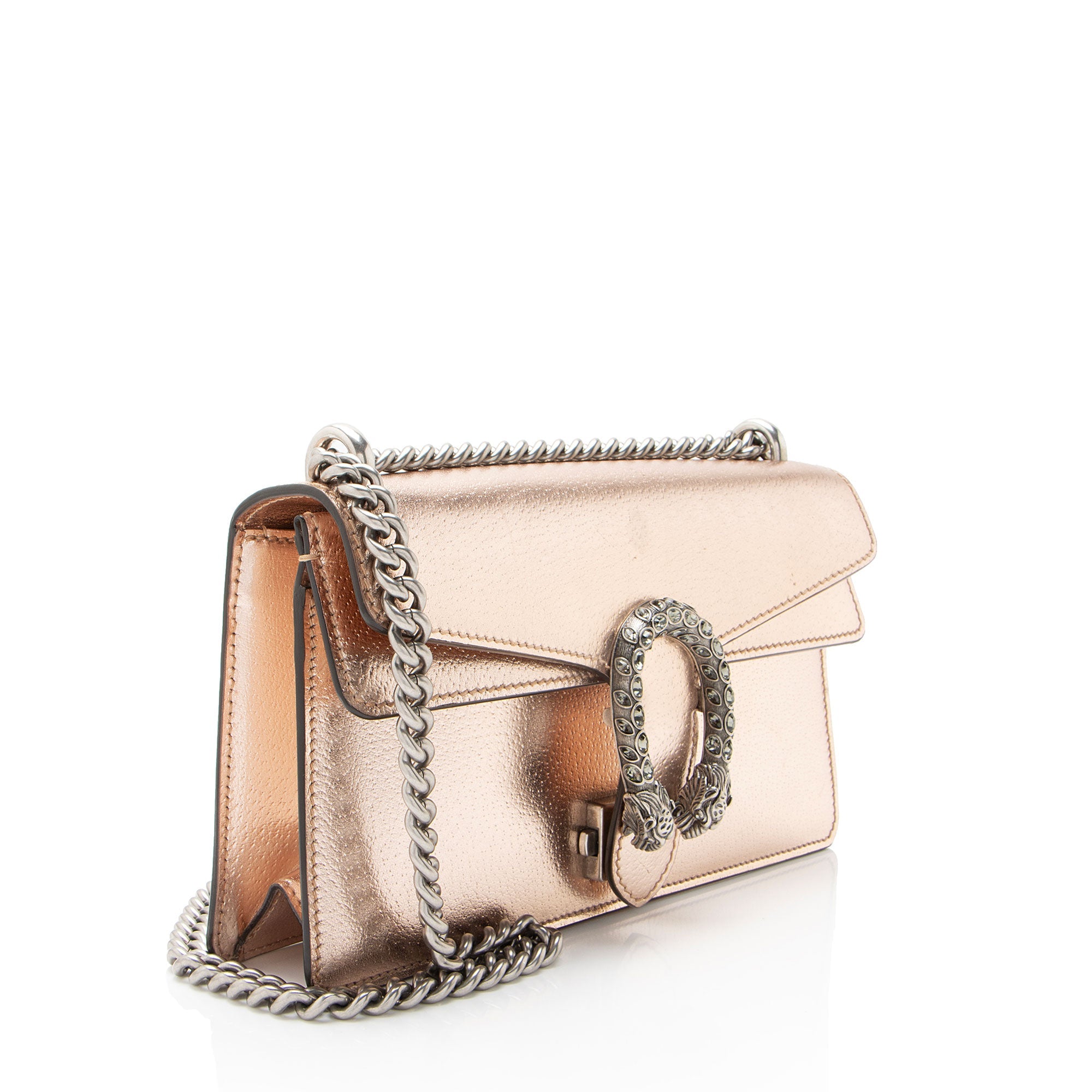 Gucci Metallic Leather Crystal Dionysus Medium E/W Shoulder Bag