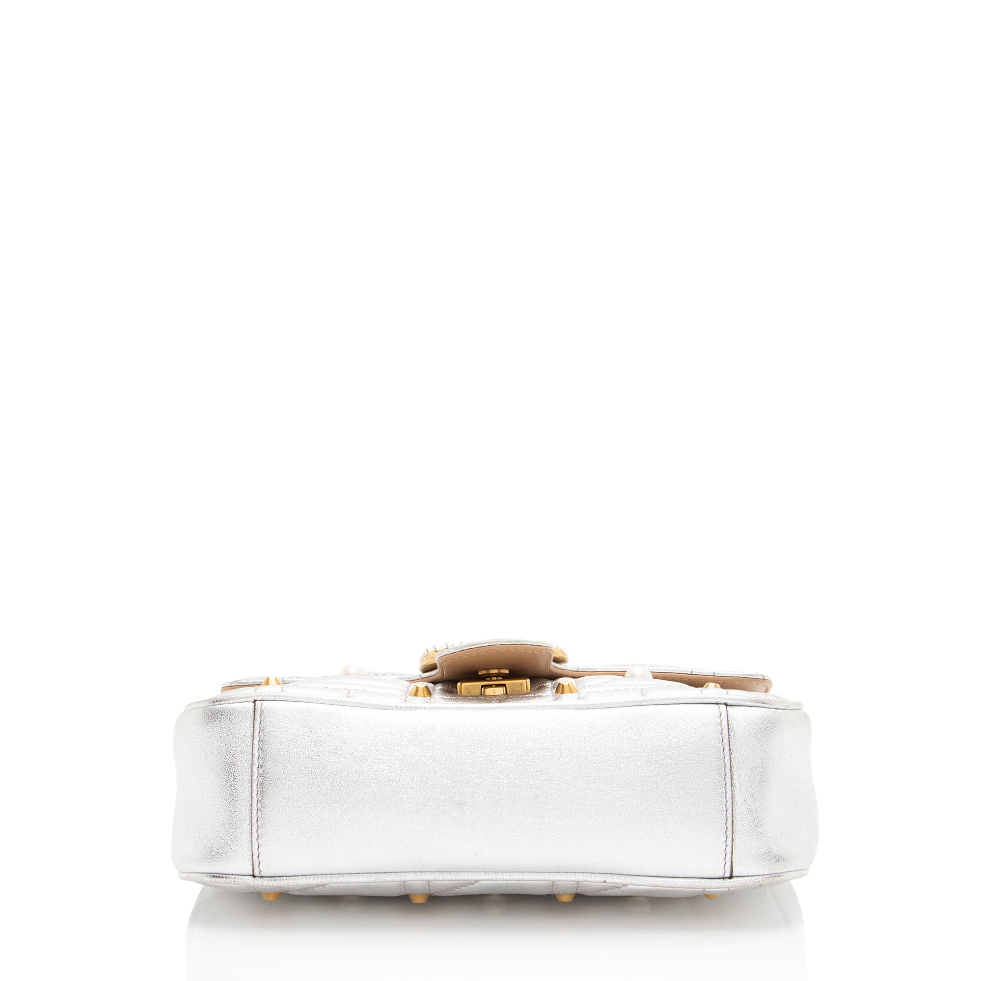 Gucci Metallic Matelasse Leather Pearl GG Marmont Small Flap Bag