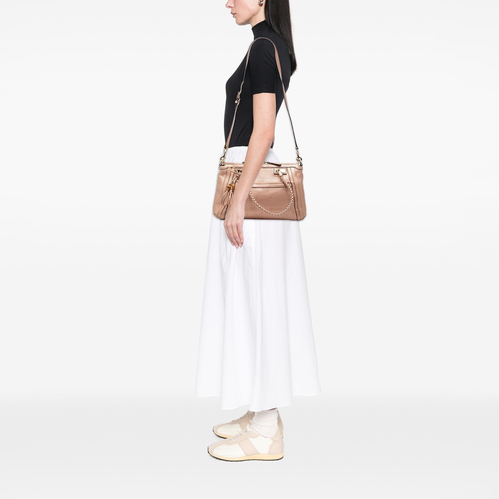 Gucci Metallic Pebbled Calfskin Bella Satchel