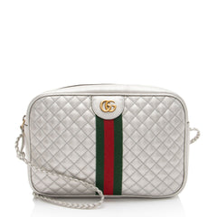 Gucci Metallic Quilted Leather Web Trapuntata Small Shoulder Bag