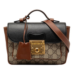 Gucci Mini GG Supreme and Calfskin Padlock Flap Pocket Satchel