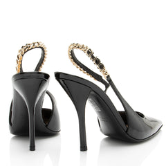 Gucci Patent Leather Chain Logo Signoria Slingback Pumps - Size 7 / 37
