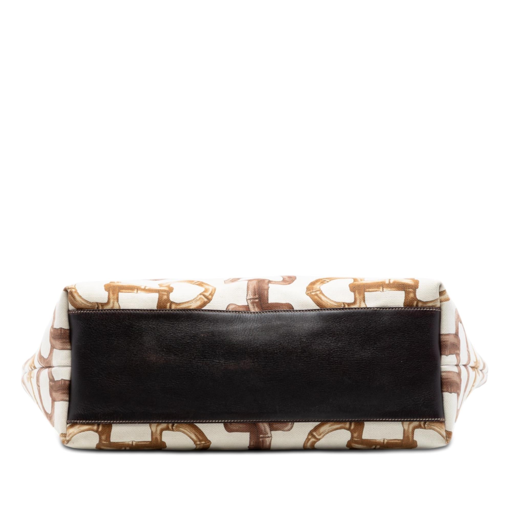 Gucci Printed Canvas Bamboo Horsebit Tote