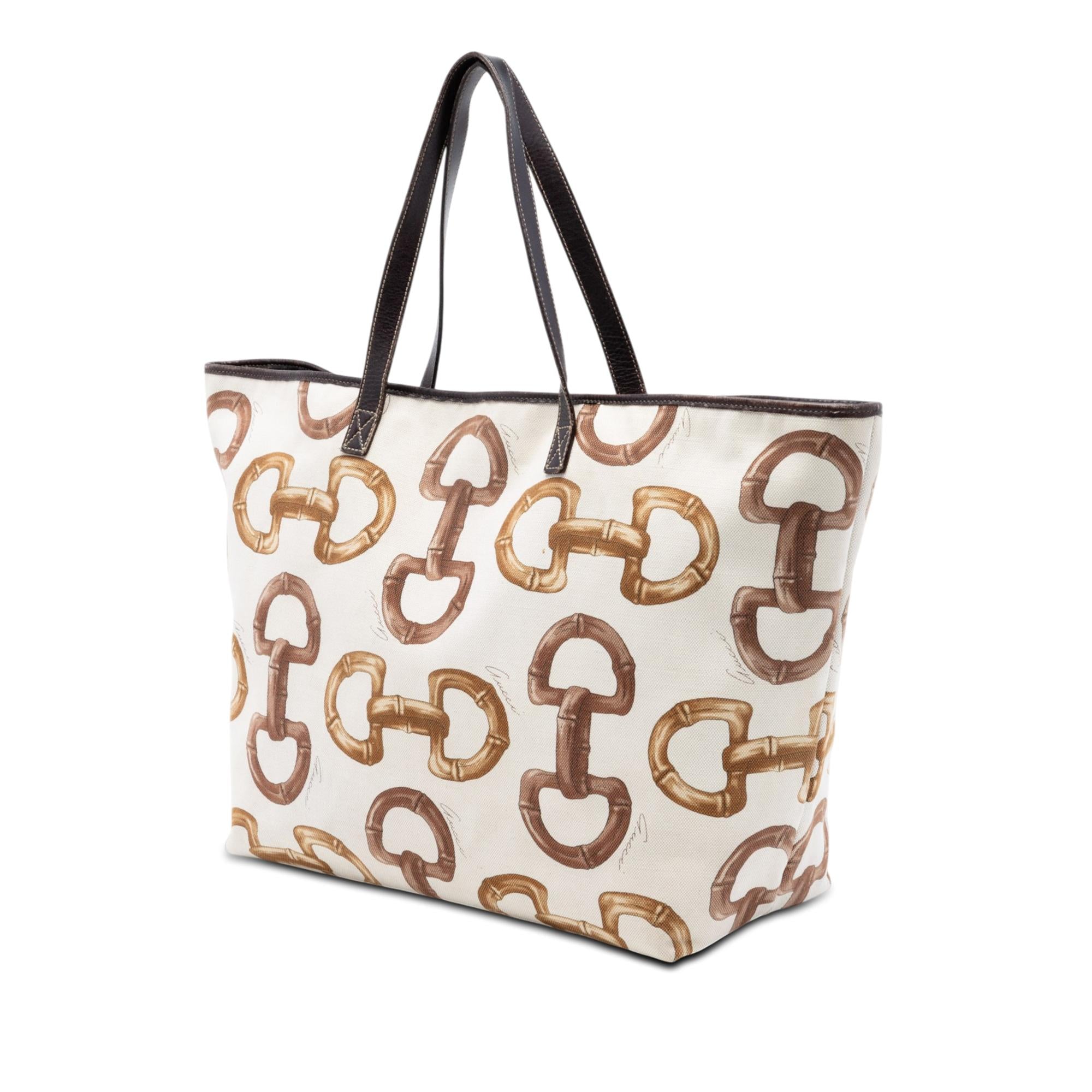 Gucci Printed Canvas Bamboo Horsebit Tote