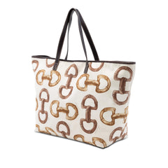 Gucci Printed Canvas Bamboo Horsebit Tote