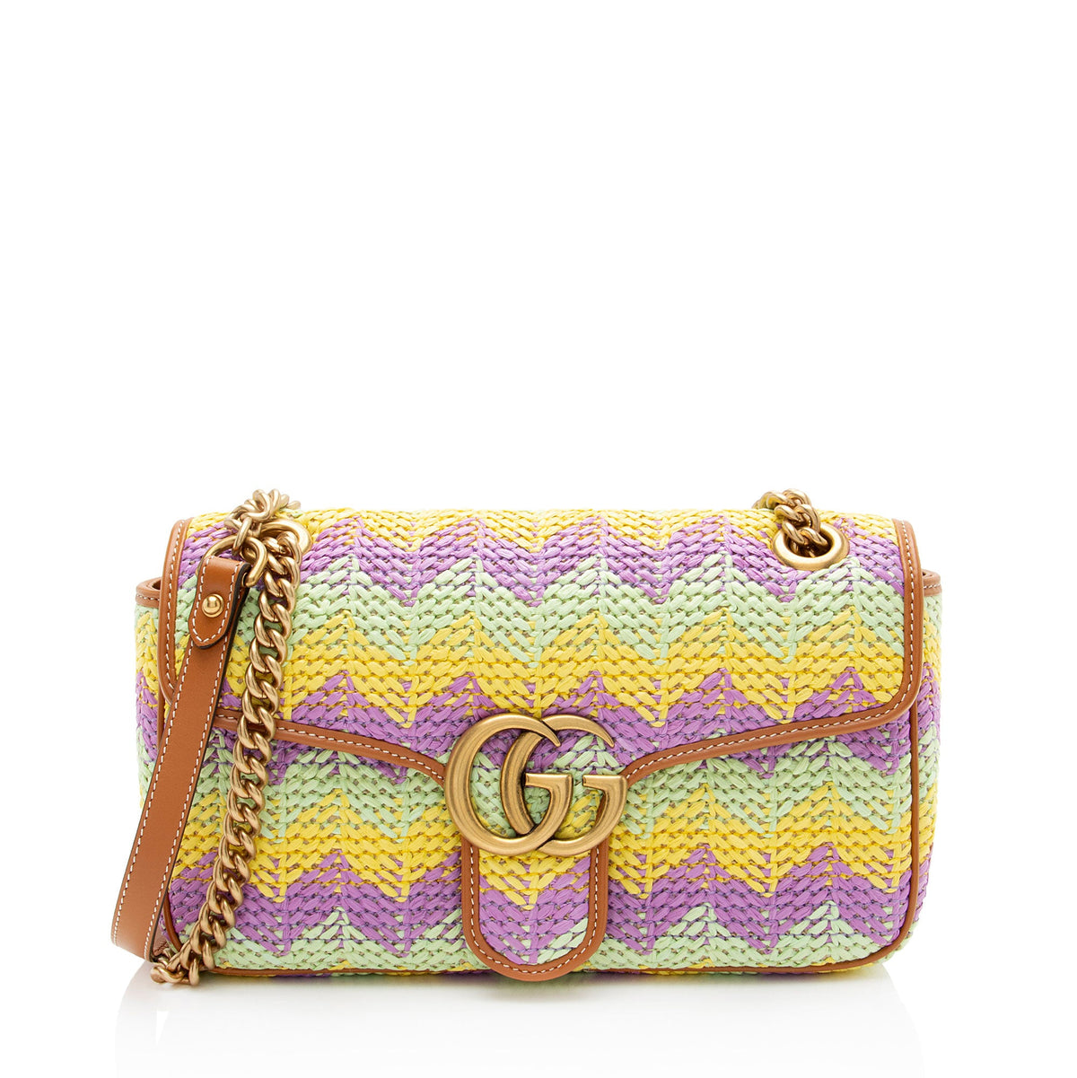 Gucci Raffia GG Marmont Medium Flap Bag
